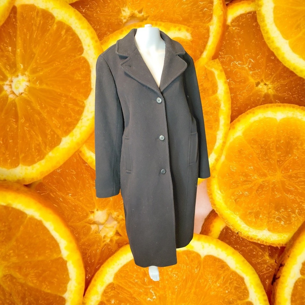 LL Bean Black Wool Coat Womens 18 Reg Bellandi Italian Fabric Thinsulate 260349‎